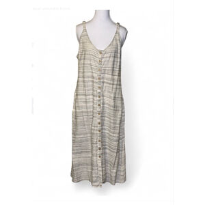 Lucky Brand Striped Button Front Midi Dress with Pockets | Cotton Blend | Size L